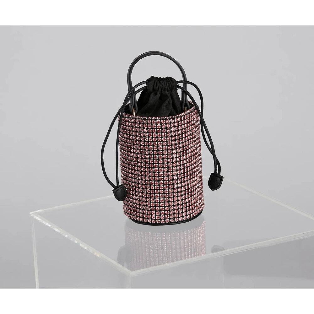 Hot Pink Rhinestone Evening Bag Clutch Crystal Bucket Bag Drawstring Bling Purse
